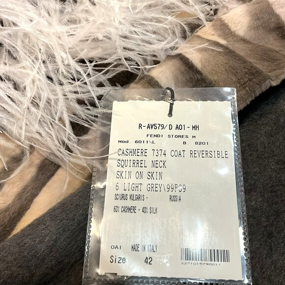 Fendi Reversible Coat - Cashmere , Squirrel neck fur , w/Ostrich Feather Scarf. - Picture 10 of 14